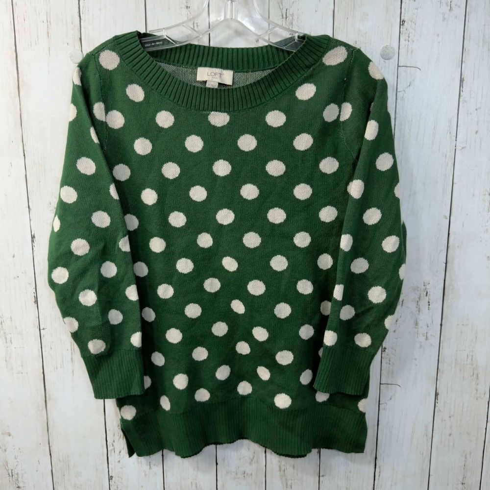 LOFT‎ Outlet Women's Green Polka Dot Sweater 100% Cotton Size S